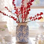 Ronasip Vintage Floral Chinoiserie Ceramic Vase, Ice Cracked Design, Antique Style Home Decor (Blue, 6.9 Inches)