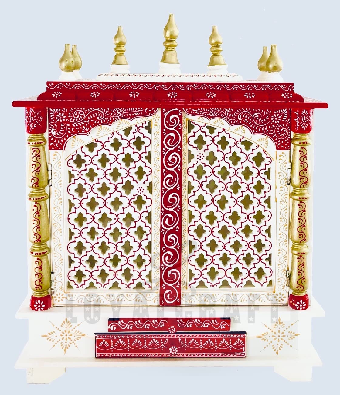 Wooden Temple Large Size 24x12x30 mandir/god/Pooja Stand/mandap/mandapam/Pooja mandir with Doors (White Red, Medium 18x12x24 WxDxH INCH) Wooden Temple Large Size 24x12x30 mandir/god/Pooja Stand/mandap/mandapam/Pooja mandir with Doors (White Red, Medium 18x12x24 WxDxH INCH)