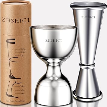 2 Pack Jiggers for Bartending, Heavy Duty Bell Jigger & Japanese Jigger, 304 Stainless Steel Double Cocktail Jigger with Measurements Inside, 2OZ/1OZ