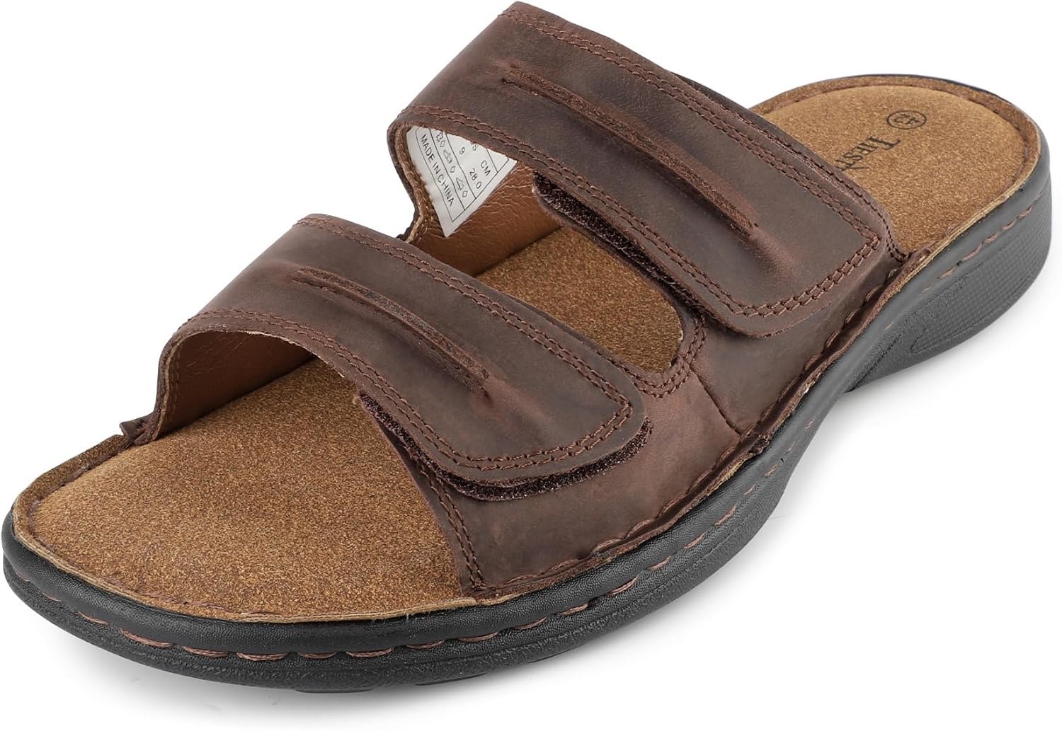 Men's Leather Slide Sandals - Comfortable Memory Foam