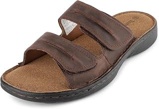 TIESTRA Mens Adjustable Leather Slide Sandals Comfortable Lightweight Summer Memory Foam Sandals Casual Beach Slip On Sandals for Men Indoor & Outdoor