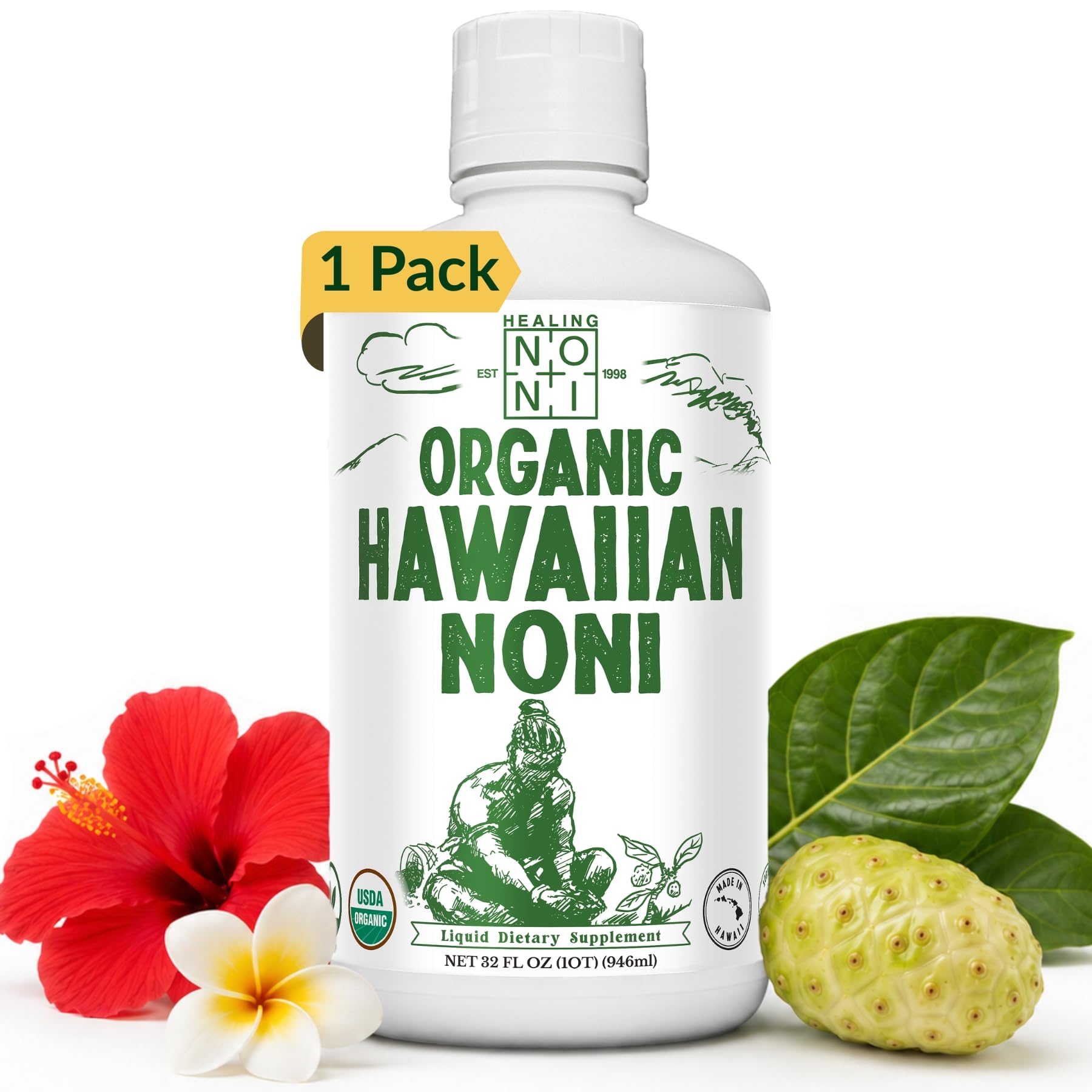 Healing Noni Suco de noni havaiano orgânico 946 mL, 1 garrafa