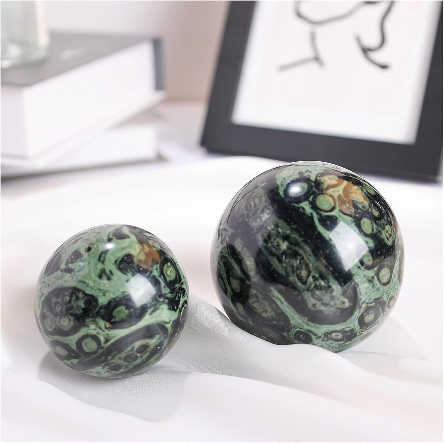 1pcs 6.5-7cm Polished Jasper Sphere Green Crystal Malachite Rock Ornament Decorative Gemstone