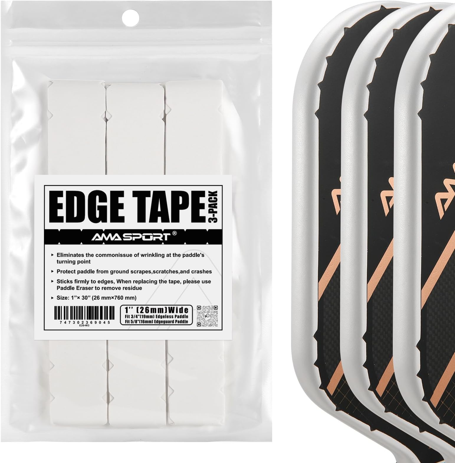 PICKLETECH Pickleball Paddle Protection Tape - Paddle Head Edge Guard - Racket Edge Protection Tape -Fit Perfectly Curved Edge -No Wrinkling