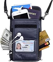 Vista 2 de Cartera con bloqueo RFID para pasaporte con bolsa de almacenamiento para el cuello para tarjeta de identificación de crédito de seguridad de viaje