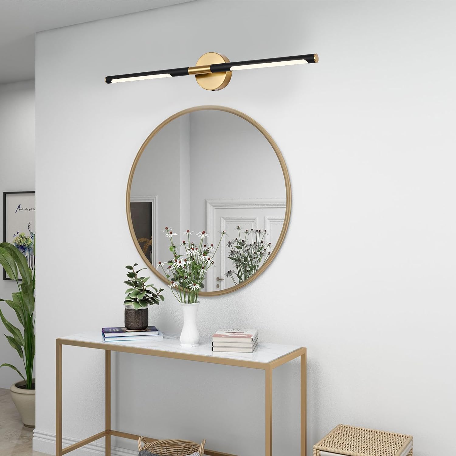 BONLICHT 30 Inch Bathroom Light Fixtures Black and Brushed Brass Modern Bar Vanity Lights 18W 350°Rotatable Dimmable 5CCT LED Bath Sconces Picture Lights Wall Mount Lamp for Paintings Above Mirror