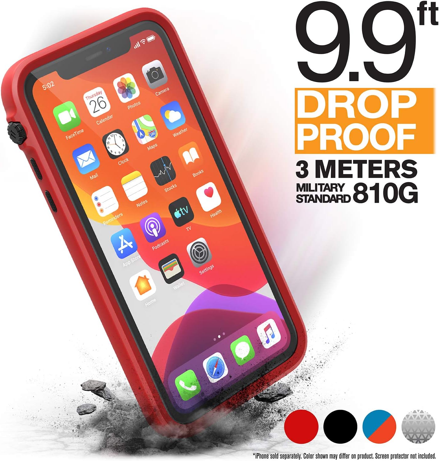 Catalyst - Case for iPhone 11 Case with Clear Back, Heavy Duty 10ft Drop Proof, Truss Cushioning System, Rotating Mute Switch Toggle, Compatible with Wireless Charging, Lanyard - Red