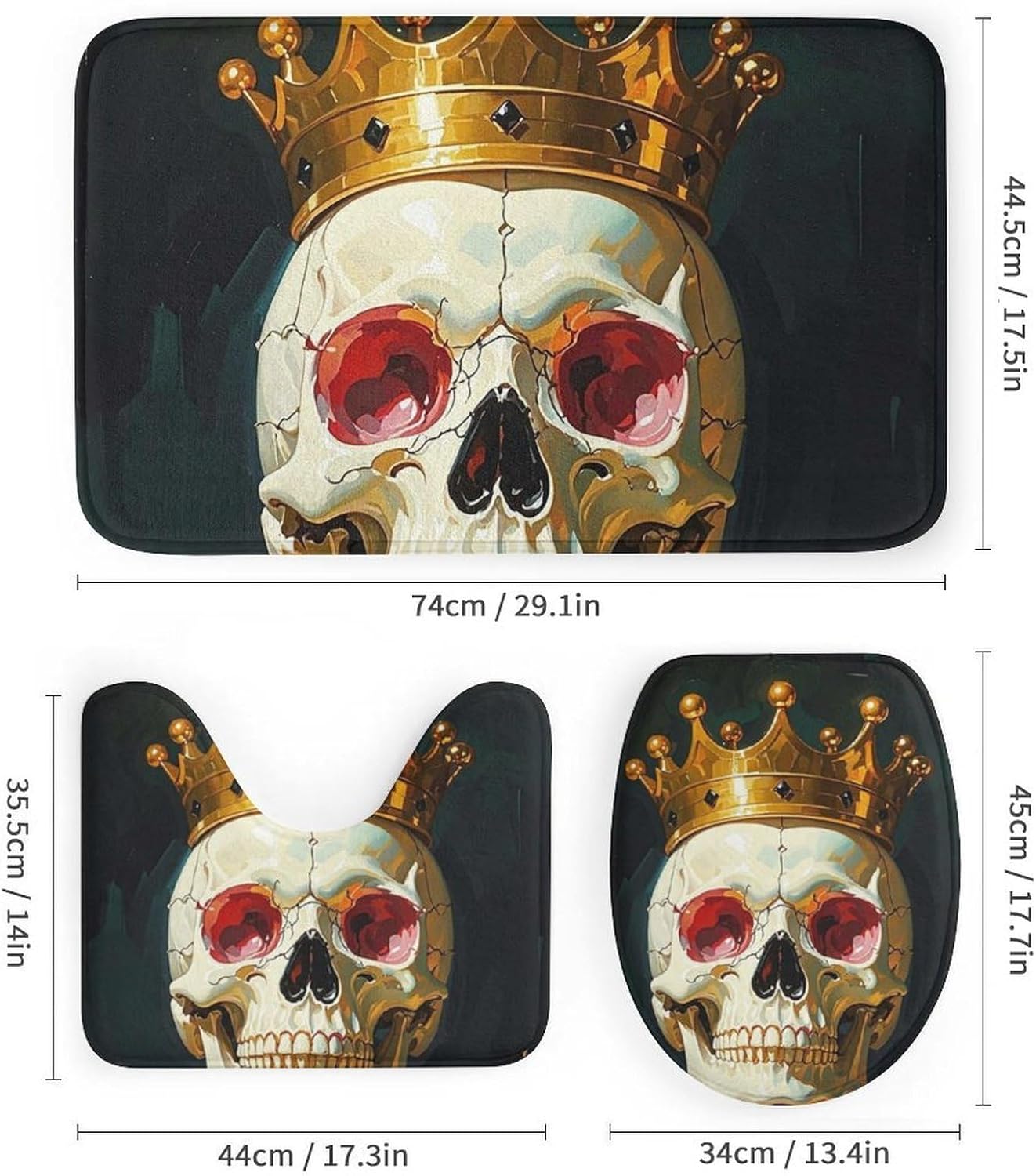 Victorian Art Shower Curtain Set 4 Piece, Non-Slip Bath Mat with Toilet Lid Cover and Waterproof Shower Curtain with 12 Hooks, Complete Bathroom Set for Home Decor