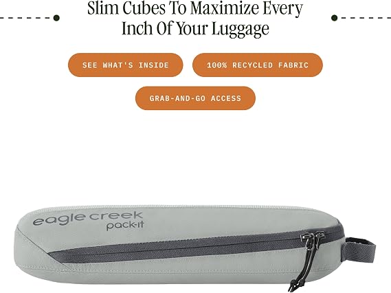 Eagle Creek Pack-It Reveal Slim Cube M/M/M Set - Minimalist Compact Travel Organizer for Hair Styling Tools, Belts & Small Items - Travel Accessories - Storm Grey