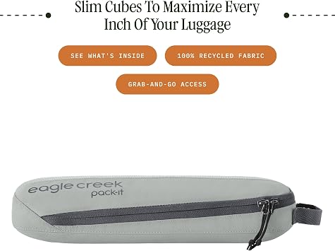 Eagle Creek Pack-It Reveal Slim Cube M/M/M Set - Minimalist Compact Travel Organizer for Hair Styling Tools, Belts & Small Items - Travel Accessories - Storm Grey