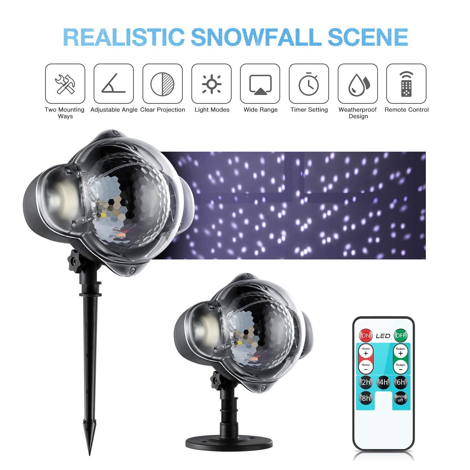 Proyector de luces navideñas, proyector de copos de nieve IP65 a prueba de agua Proyectores con temporizador remoto, proyector LED para exteriores en movimiento para fiestas festivas