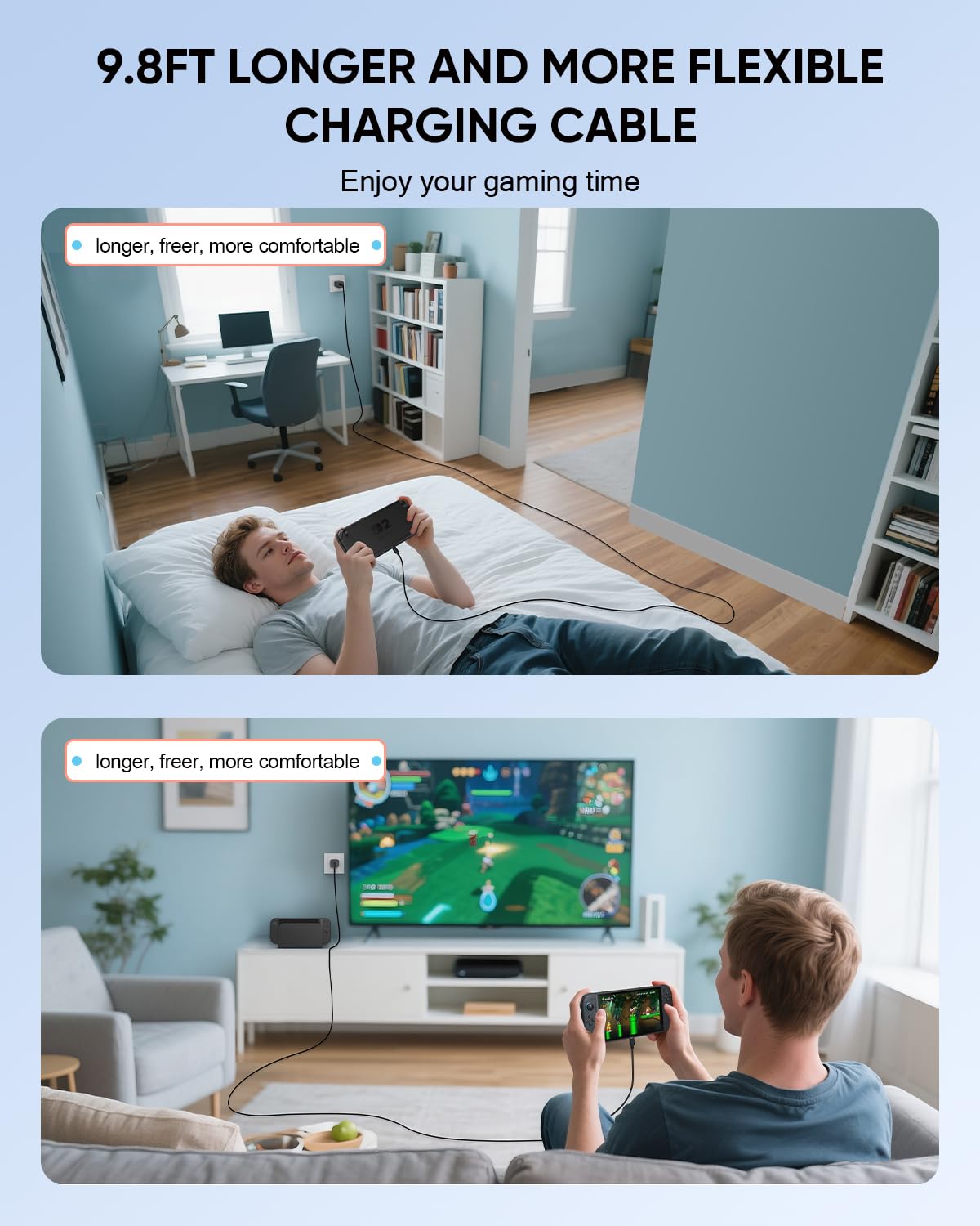 AC Adapter Ersatzkabel für Nintendo Switch 2, 9.8FT/3M, 60W USB-C Schnelladung, kompatibel mit Xbox/PS5/Steam Deck