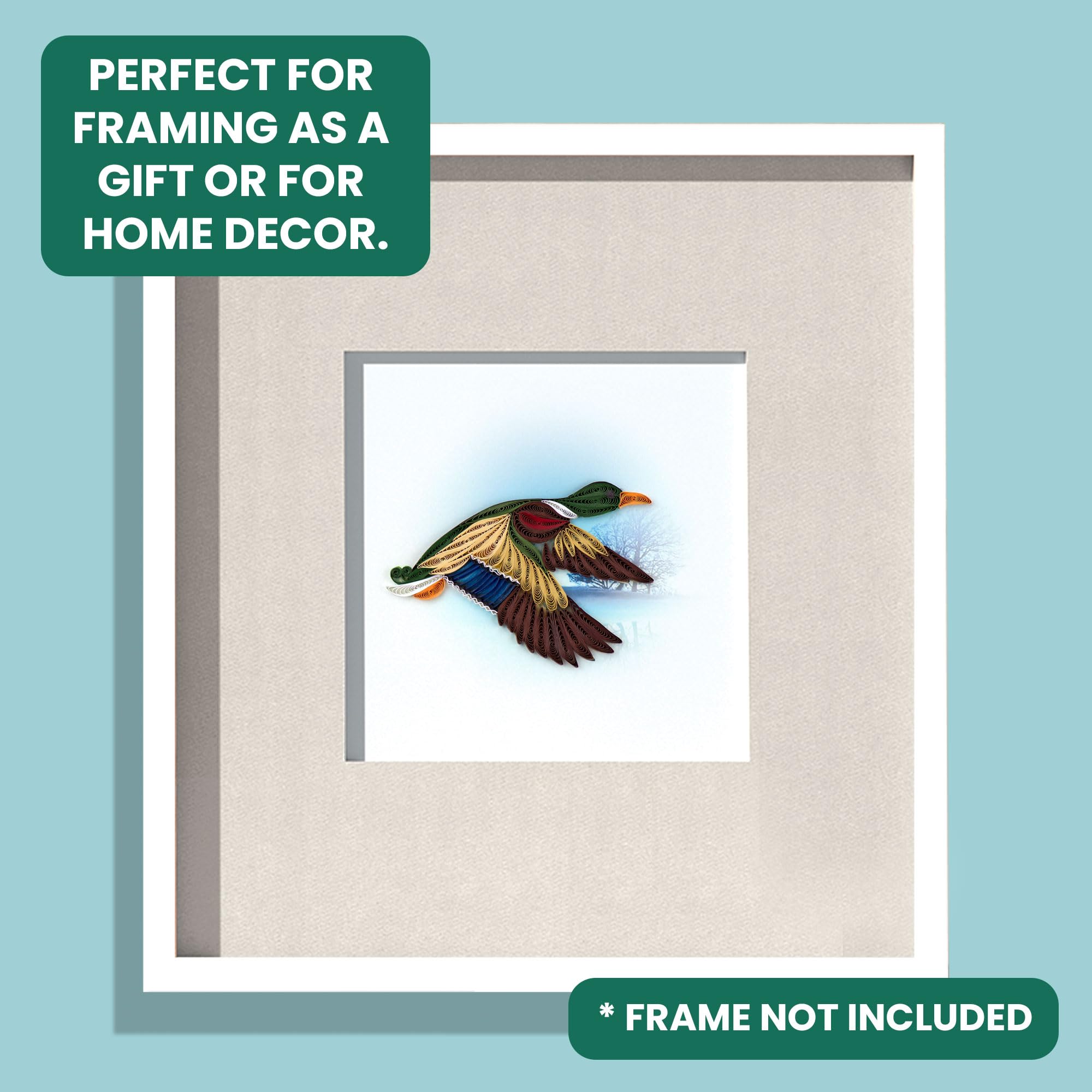 Quilling Mallard Duck in Flight Quacking Adventure Hand-Finished Greeting Card Frameable Art - Image 2