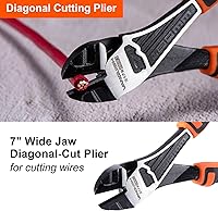 Vista 7 de VANQUISH Juego de 3 piezas: Juego de herramientas de corte diagonal de mandíbula de alambre, punta larga y alicates Linemans (3192)