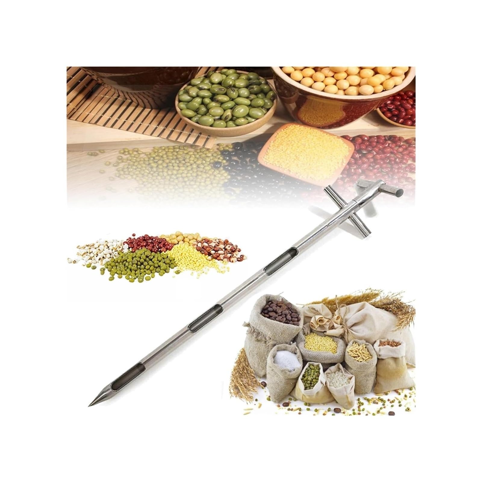 Campionatore di grano in acciaio inossidabile con manico rotante a 3 slot, sonda per sostanze chimiche granulari, lunghezza durevole 0,8 m, strumento di campionamento diametro 25 mm