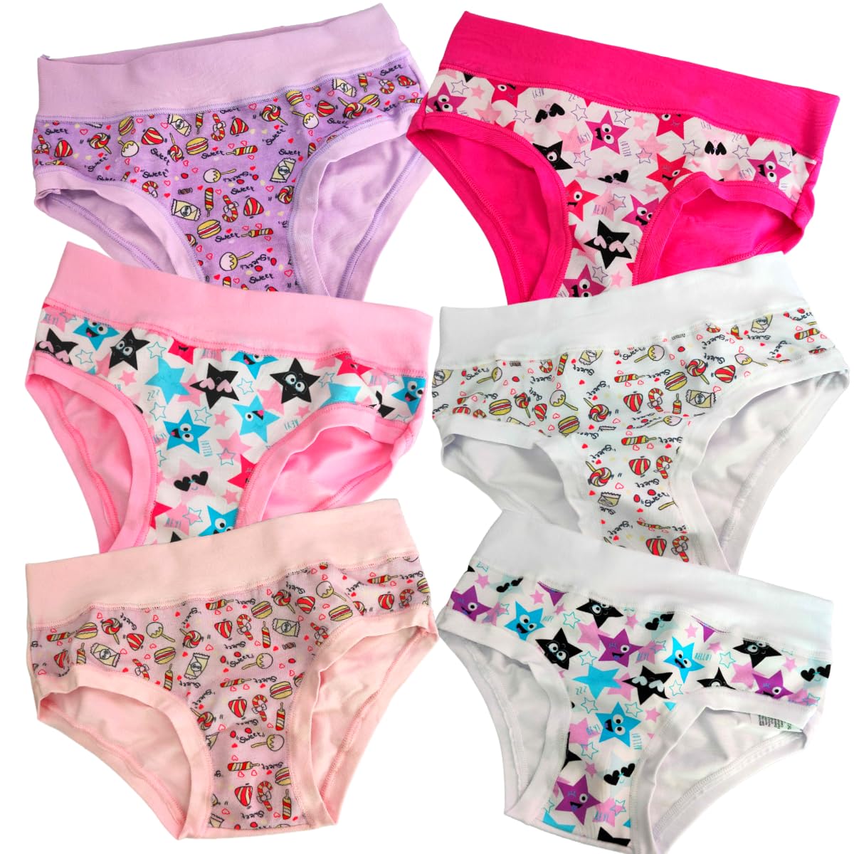 EMY 6 Paia Slip Mutande in Cotone Elasticizzato Bimba Fascia Alta- Fantasie Casuali (Immagine indicativa)