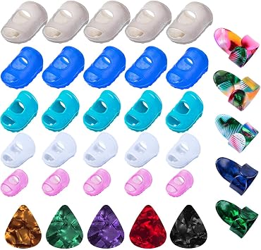 35Pcs Silicone Guitar Fingertip Protector, Guitar Finger Protector | Guards Fingertip Protection, Covers Caps for Stringed Instruments, Sewing and Embroidery 5 Sizes