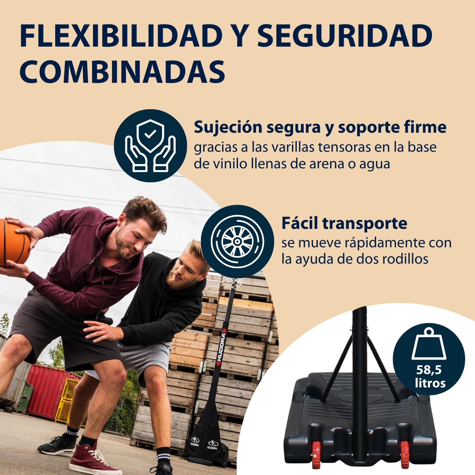 HUDORA Puesto de Baloncesto Chicago - Soporte de Baloncesto Ajustable en Altura 206-260 cm - Canasta de Baloncesto móvil para niños, Adolescentes y Adultos - Canasta con Soporte y Ruedas