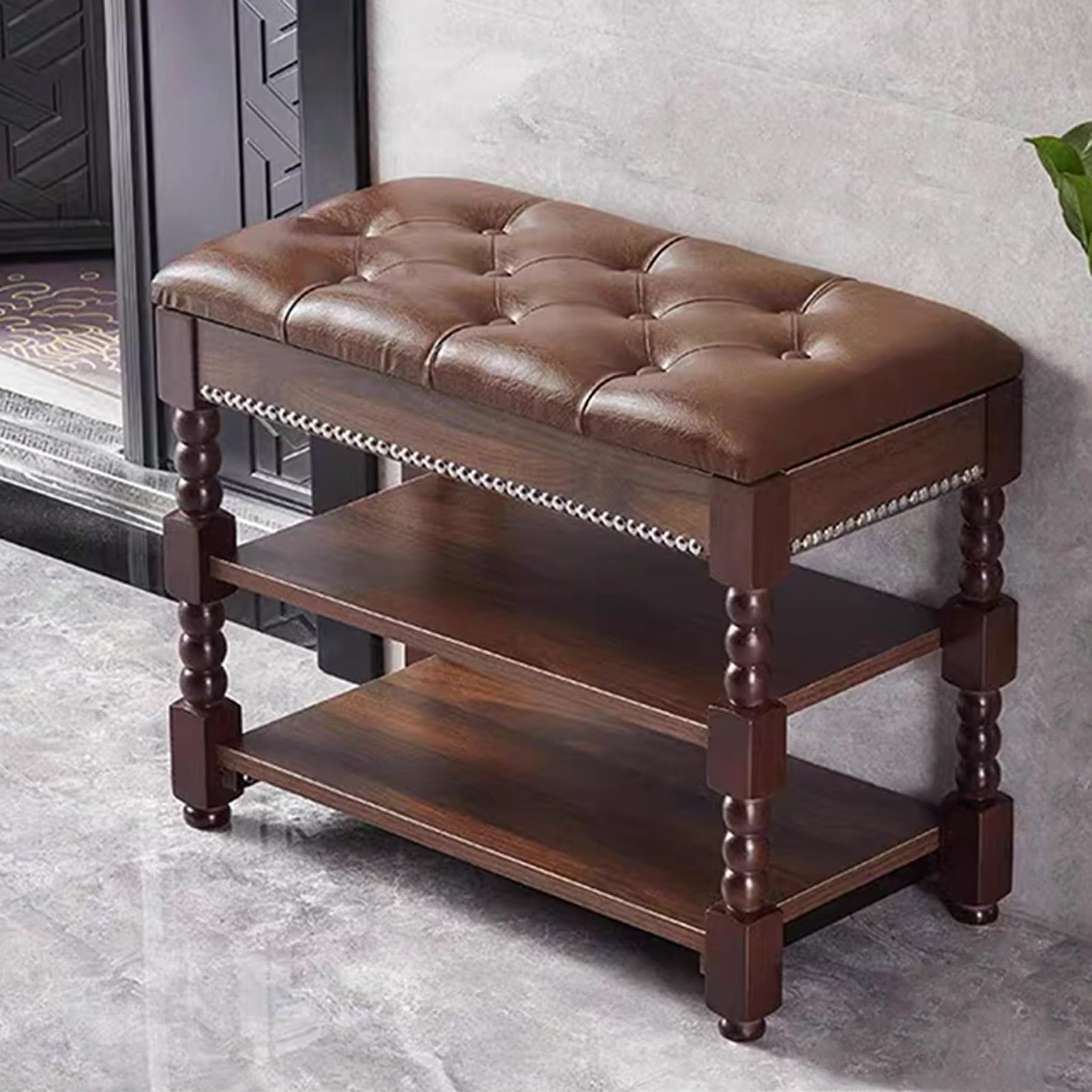 GDMDPTE Multi-Functional Shoe Rack Bench with Cushion Adjustable Shelves Flip Lid Storage Solid Wood Entryway nizer Walnut Finish 31.5" - Stylish Shoe Storage Solution
