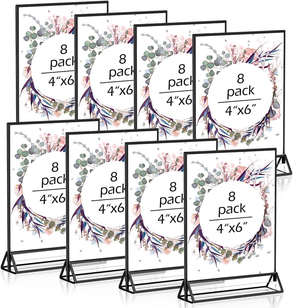 8 Pack Black Acrylic Sign Holder, Clear Acrylic Wedding Table Number Holder Stands, Picture Frames Double Sided, Clear Table Stands for Signs for Wedding, Home, Restaurant (5''×7'')