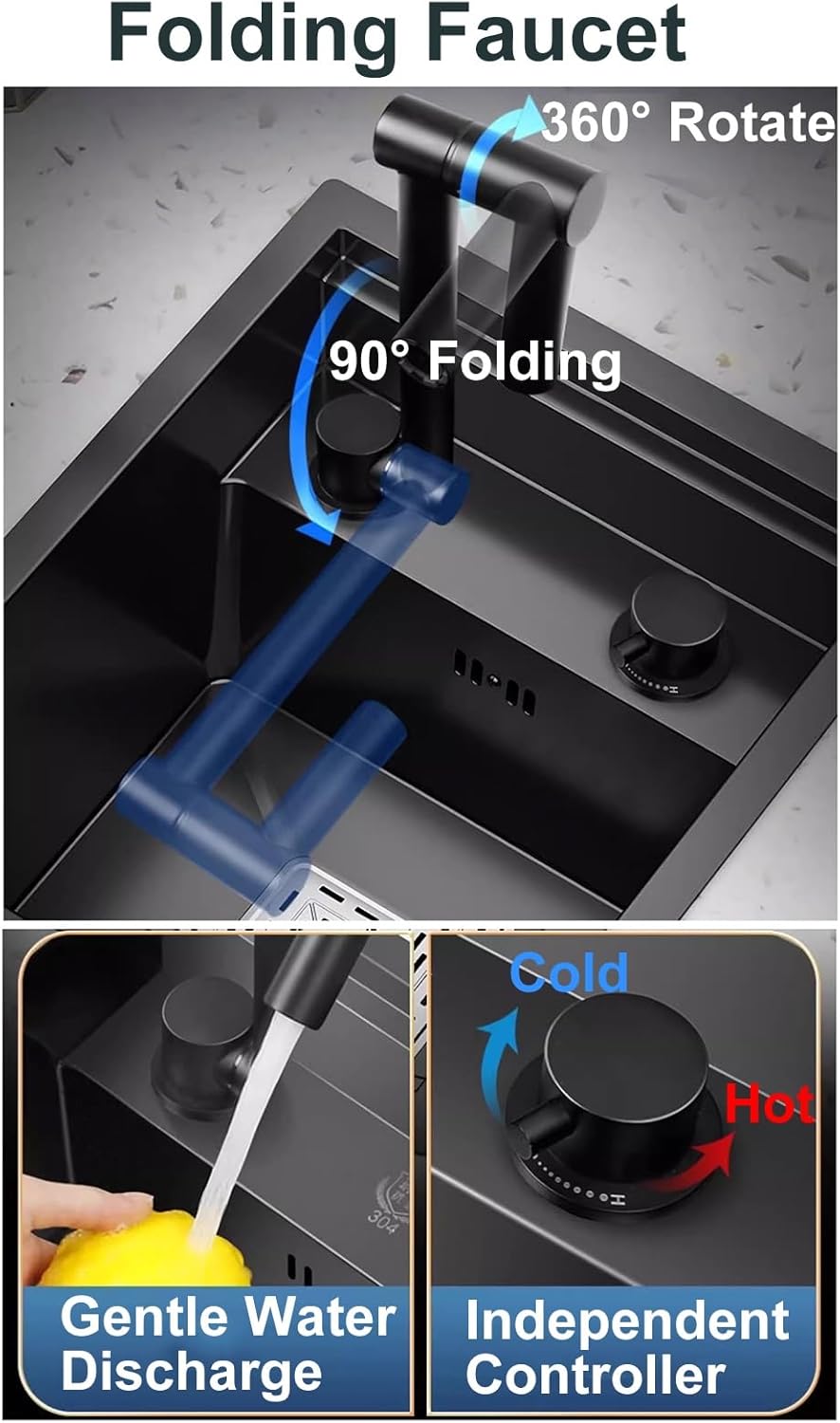 Small Kitchen Sink, RV Sink, Stainless Steel Bar Sink with Hot&Cold Faucet and Lid, Perfect for RV and Home,