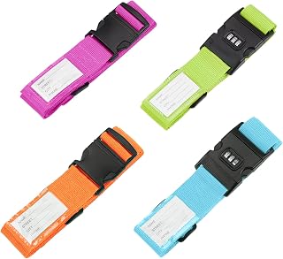 Hnyoou Luggage Straps for Suitcases, 4 Pack Adjustable Suitcase Straps with Password Lock Clip, Travel Packing Belt with Buckle Closure Baggage Security Straps（blue+green+orange+red）