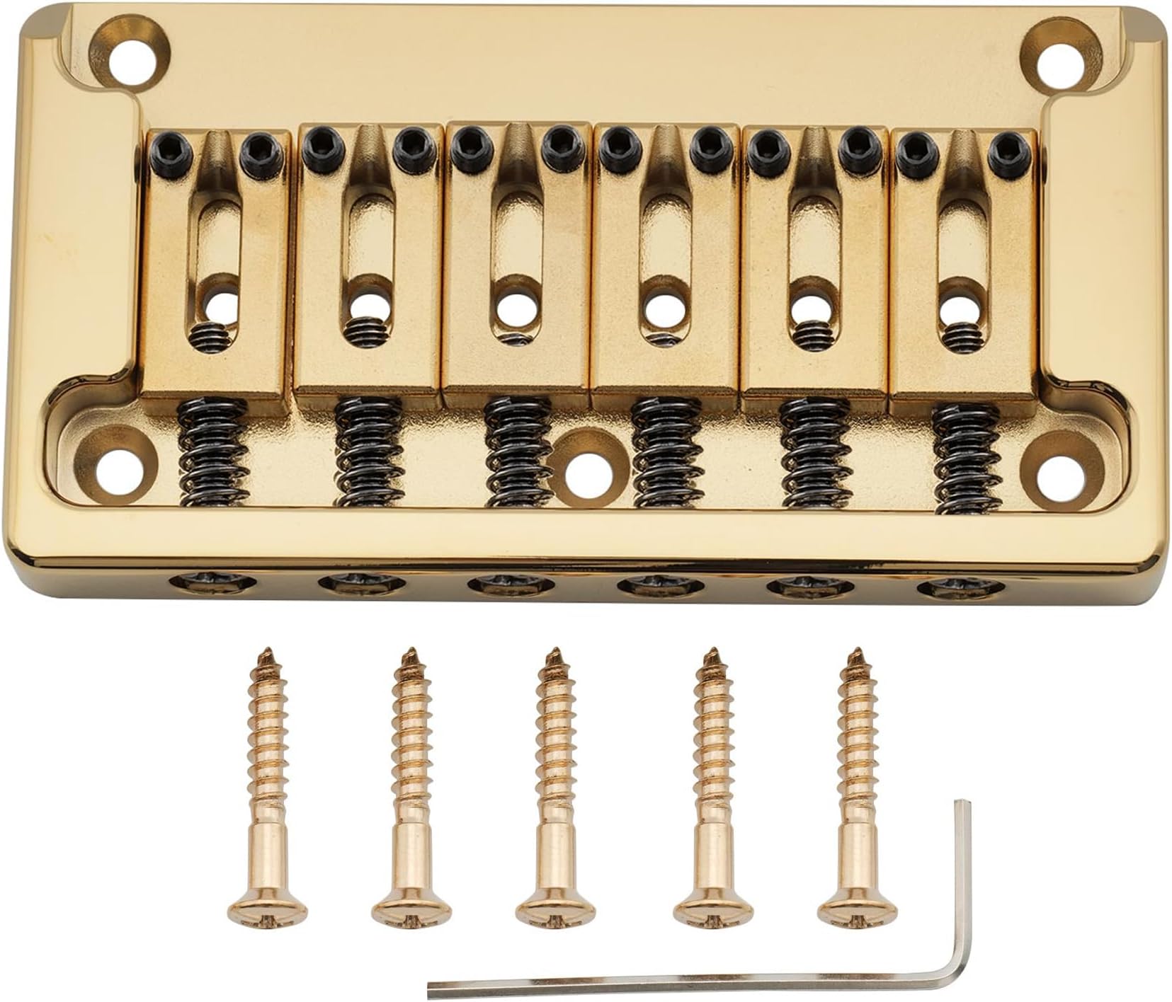 Musiclily Ultra Brass 52.5mm Fixed Hardtail Bridge for 6 String Strat Tele Style Electric Guitar, Gold
