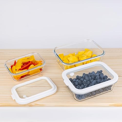 Miniatura 4 de Sio GLASS storage containers with GLASS lids, NO PLASTIC, Set of 3, Airtight Small Medium Large for Food Meal Prep, Silcone Bowl Container (White)
