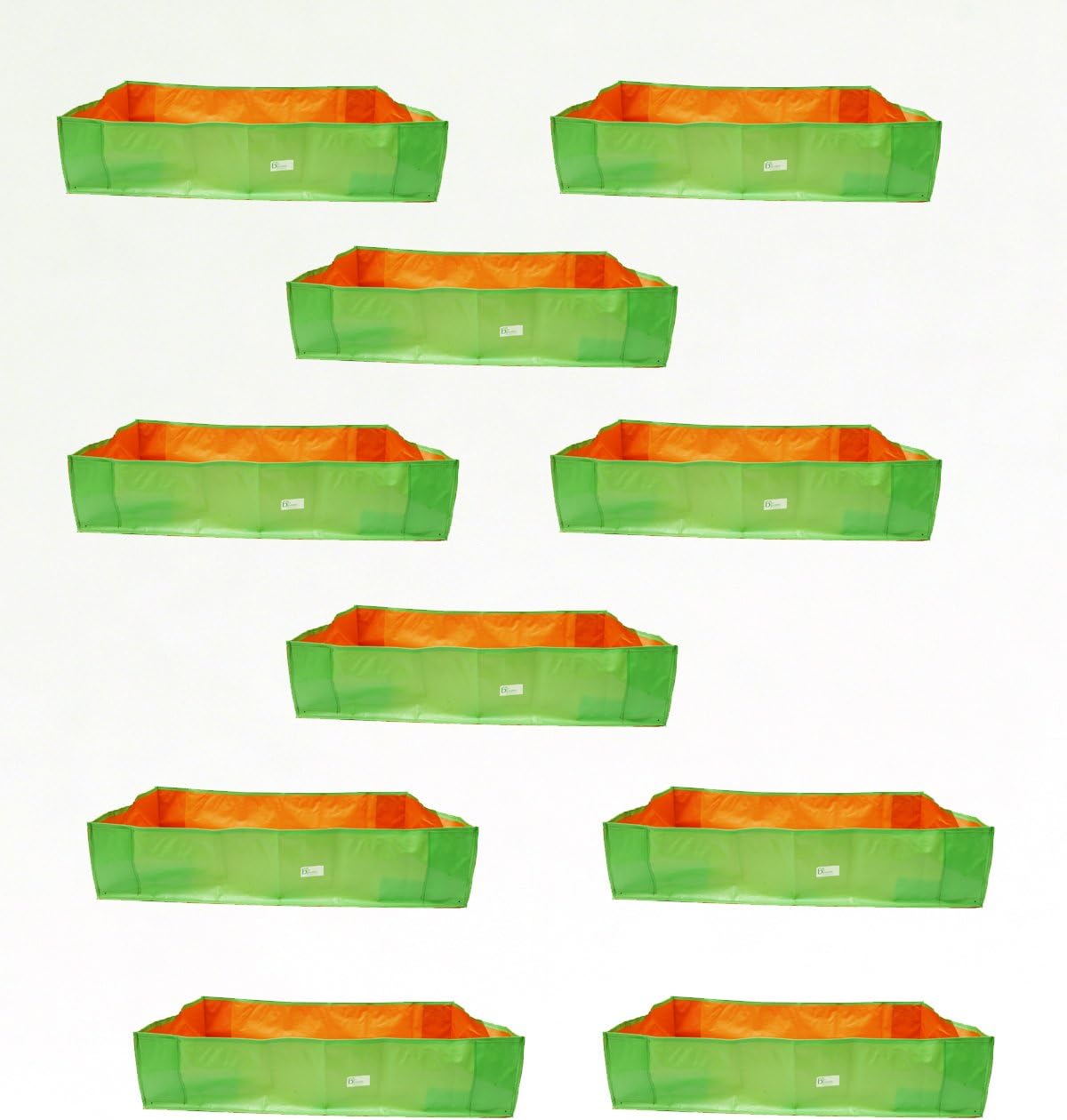 Bio Blooms Agro India Pvt.Ltd. 4x2x1 feet HDPE Rectangular Grow Bags for Terrace Gardening |10 Pieces | Green & Orange Color | Outdoor Use