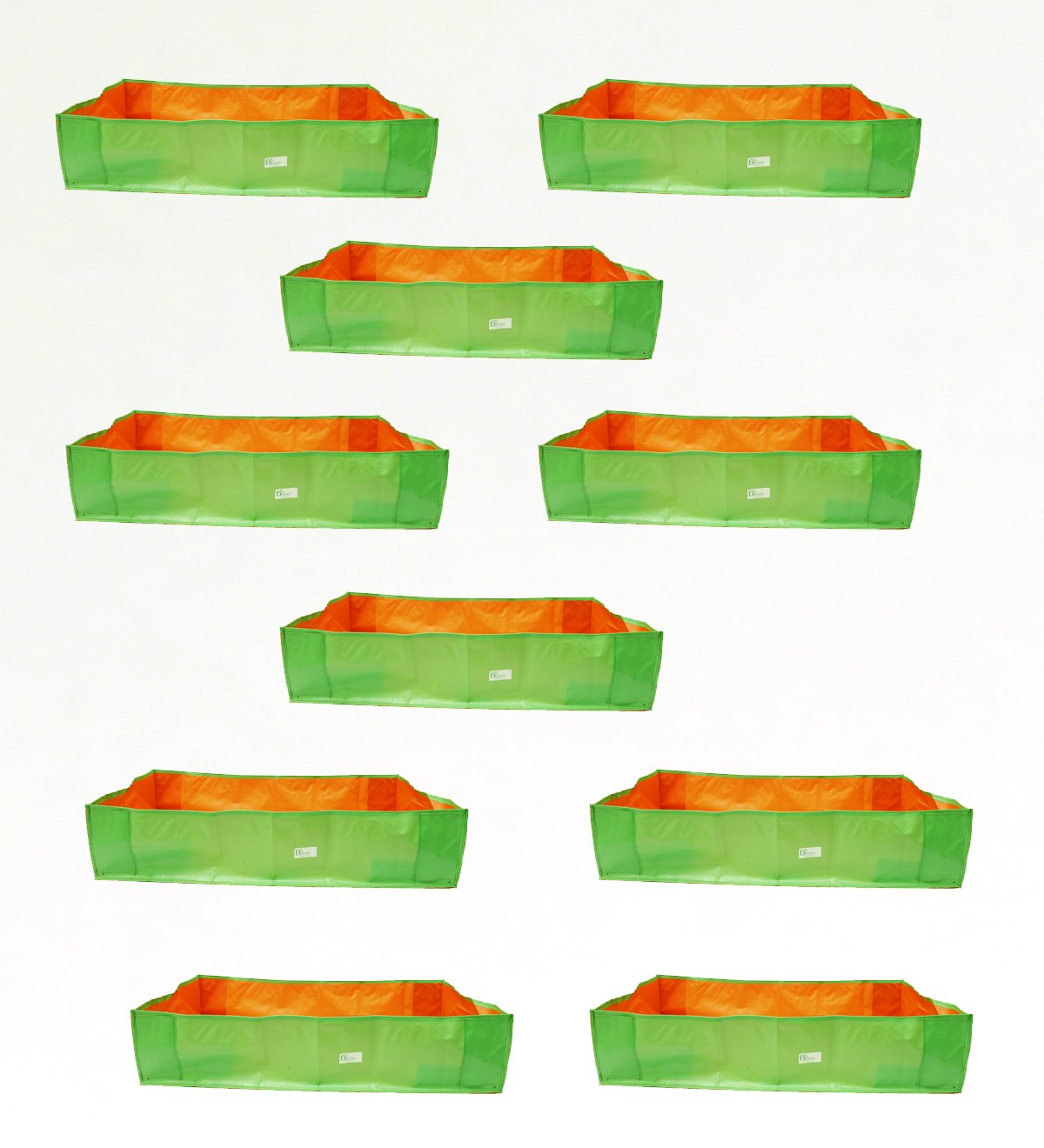 Bio Blooms Agro India Pvt.Ltd. 4x2x1 feet HDPE Rectangular Grow Bags for Terrace Gardening |10 Pieces | Green & Orange Color | Outdoor Use