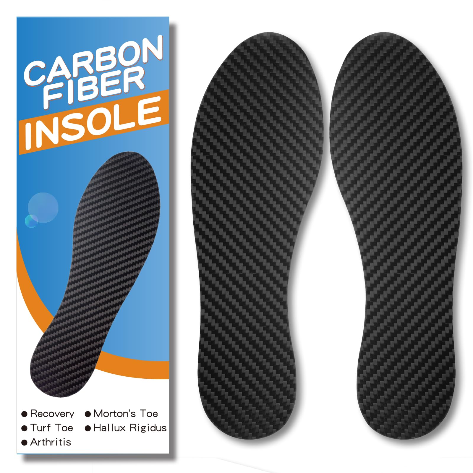 1 Pair Carbon Fiber Insole for Men Women Rigid Carbon Fiber Shoe Insert Carbon Fiber Foot Plate for Hallux Rigidus Limitus, Turf Toe，Morton's Toe (9.85” / 250mm - Men's 7.5 / Women's Size 8.5)