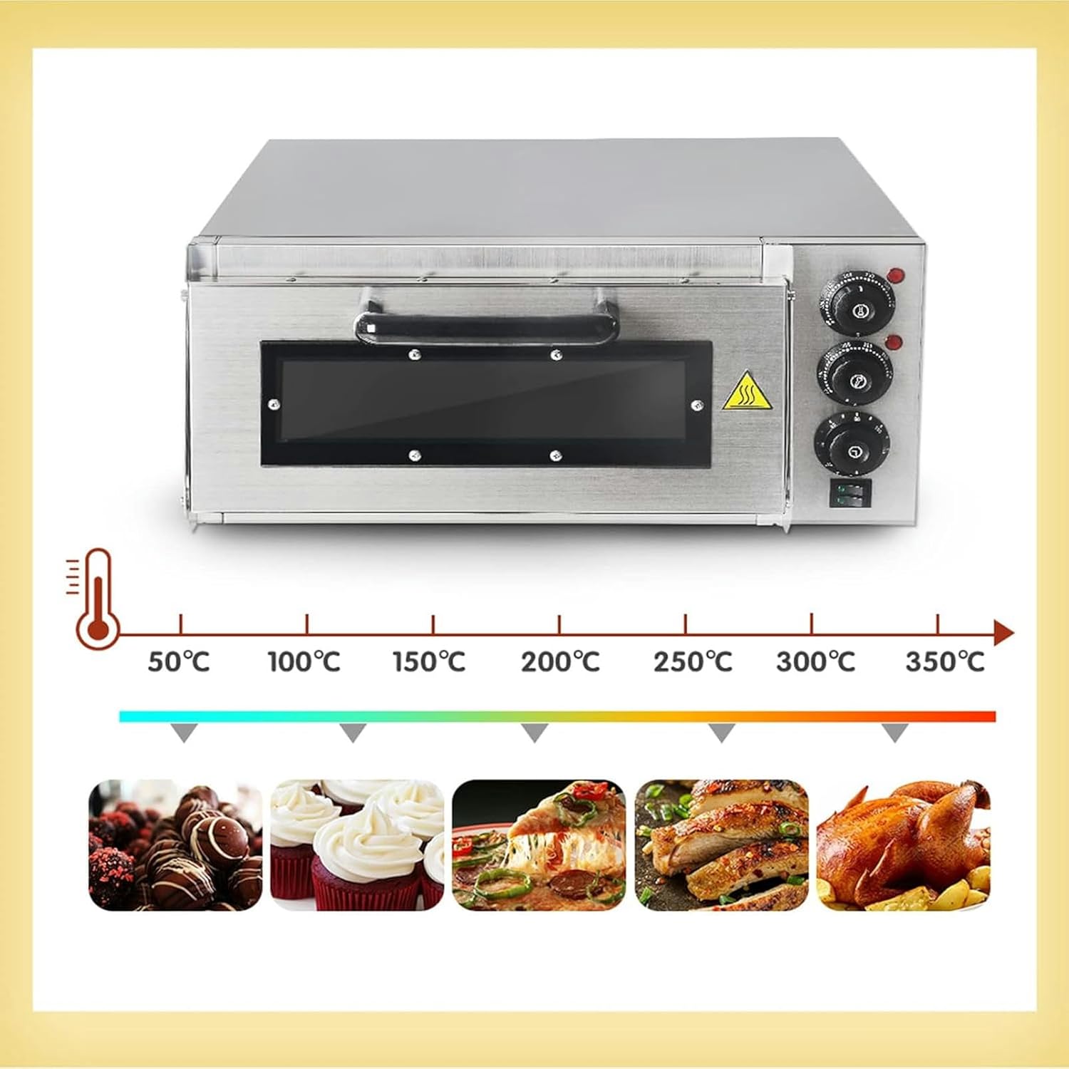 Commercial Pizza Oven Countertop, 16" Single Deck Layer,2000W Stainless Steel Electric Pizza Oven with Stone and Shelf, Multipurpose Indoor Pizza Maker