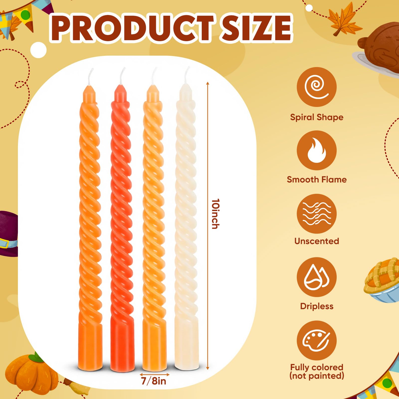 Patelai 12 candele coniche a spirale da 25,4 cm, colore rosso arancione sfumato, intrecciate, a lunga combustione, non profumate, senza fumo, antigoccia, eleganti, per autunno, Halloween, festa del