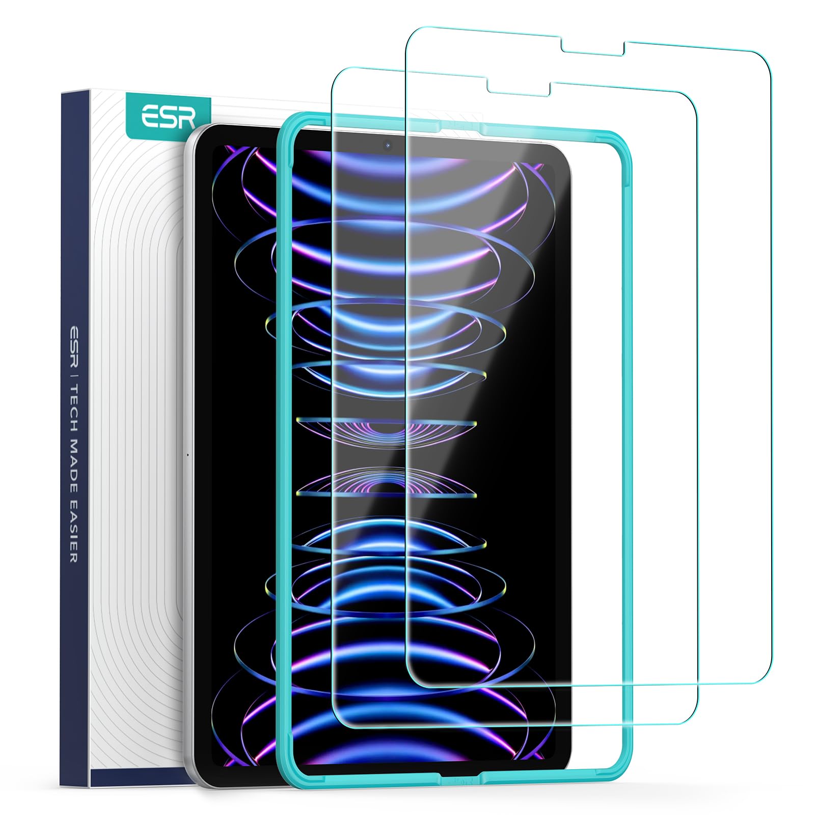 ESR for iPad Pro 11 Inch Screen Protector,Tempered-Glass Film with Alignment Frame,iPad Pro 11 Inch (2022/2021/2020/2018) and iPad Air 5/4 (2022/2020) Film,Scratch Resistant,HD Clarity,2 Pack