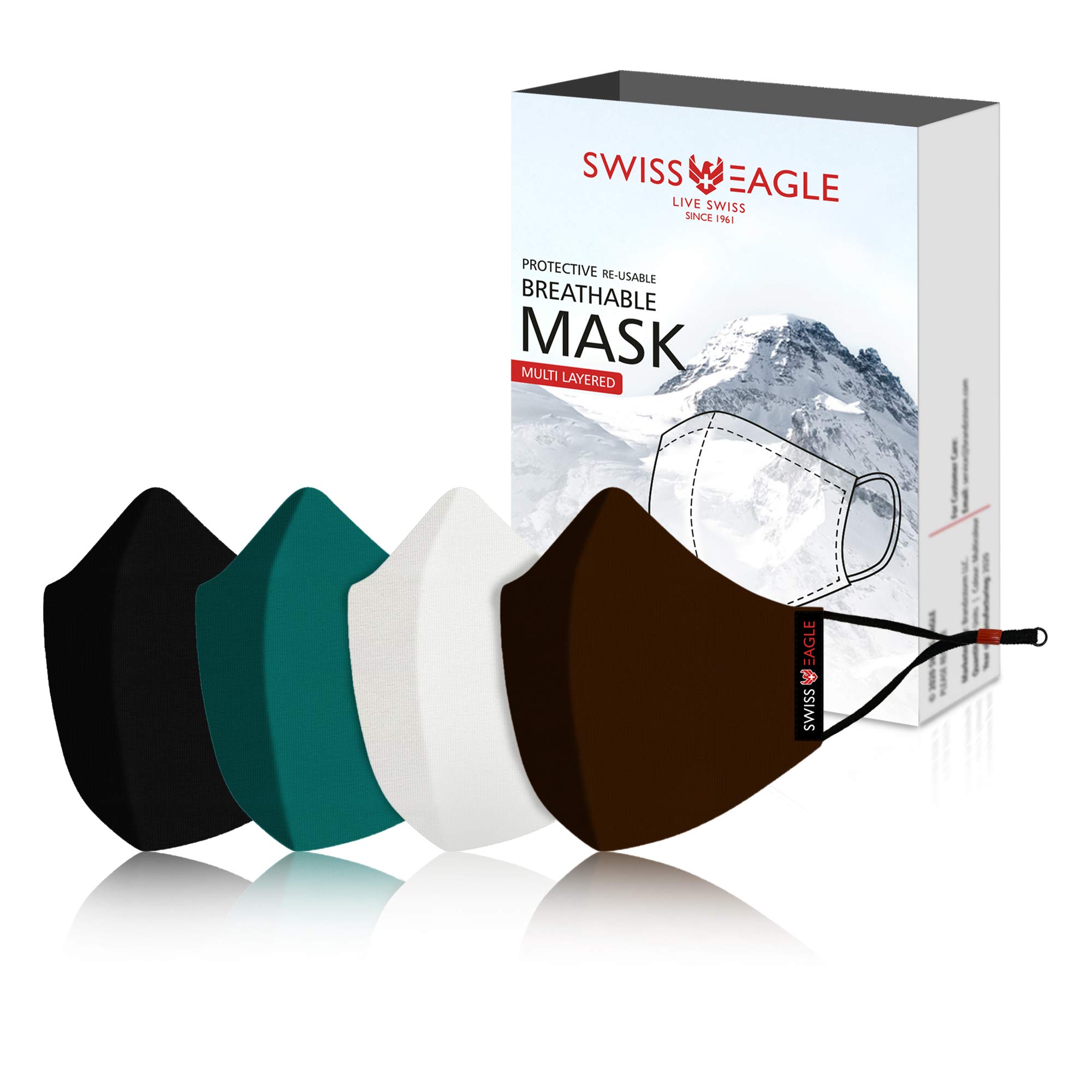 Swiss Eagle Reusable Outdoor Face Mask, Teal Brown Black White, 1 Count (Pack of 4)-image-6
