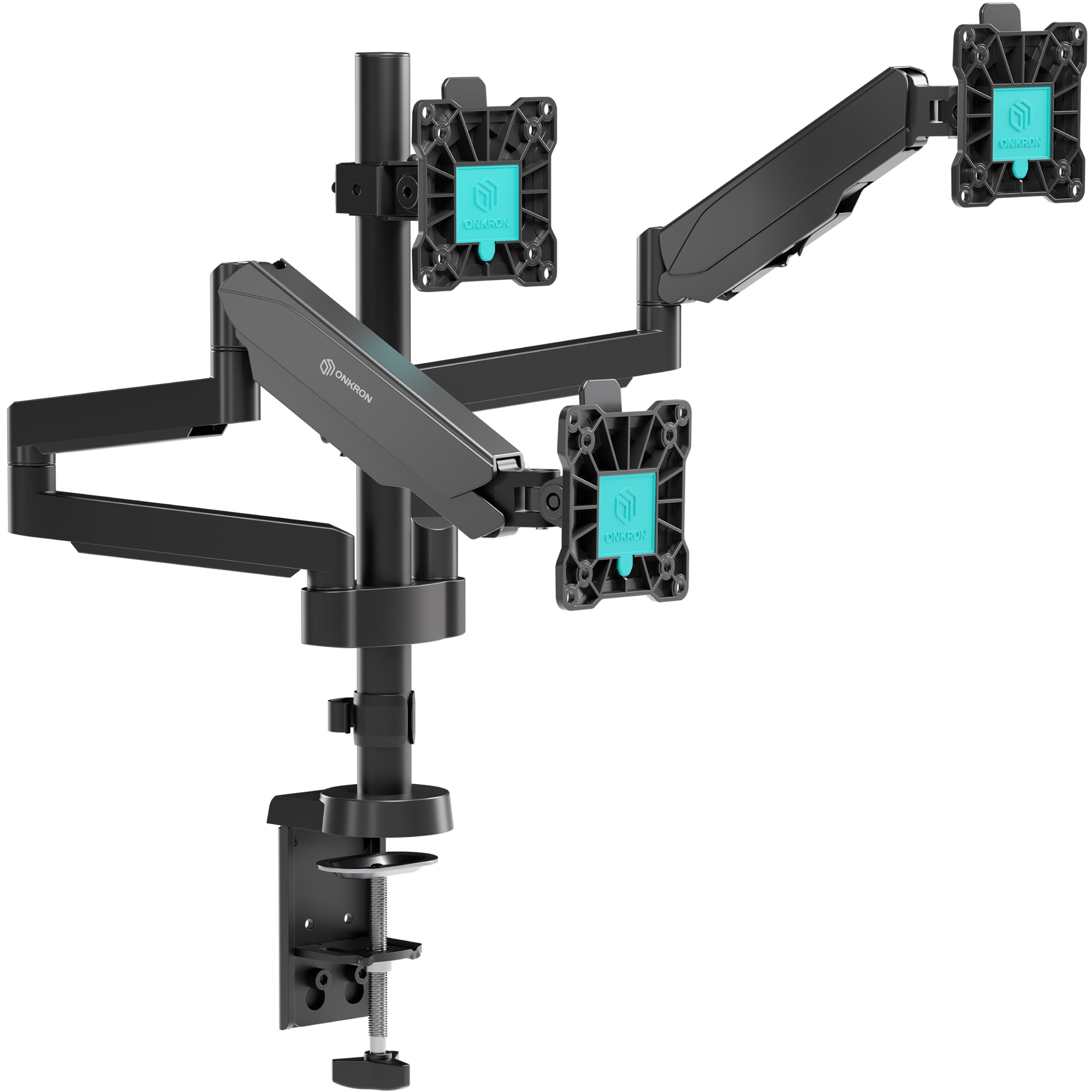 ONKRON Supporto Monitor Scrivania per 3 Schermi 13-32 pollici, Carico totale 24 kg, Braccio Monitor VESA 75x75-100x100 mm, Supporto Schermo PC Scrivania Girevole, Inclinabile, Nero G280-B