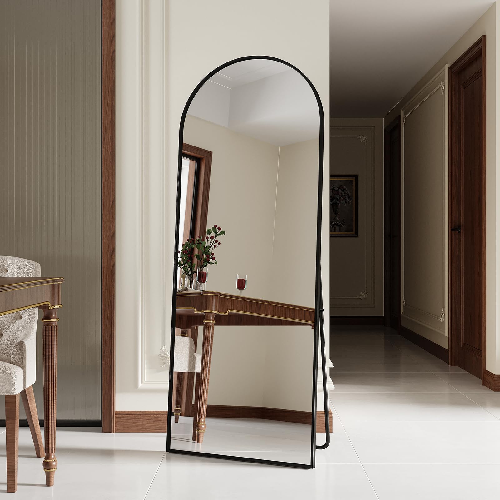 DGCZYXGL Volledige boogspiegel, 180 x 80 cm, spiegel over de volledige lengte, grote boogspiegel in volledige lengte met aluminium frame, staande spiegel gebogen of hangend voor woonkamer, slaapkamer