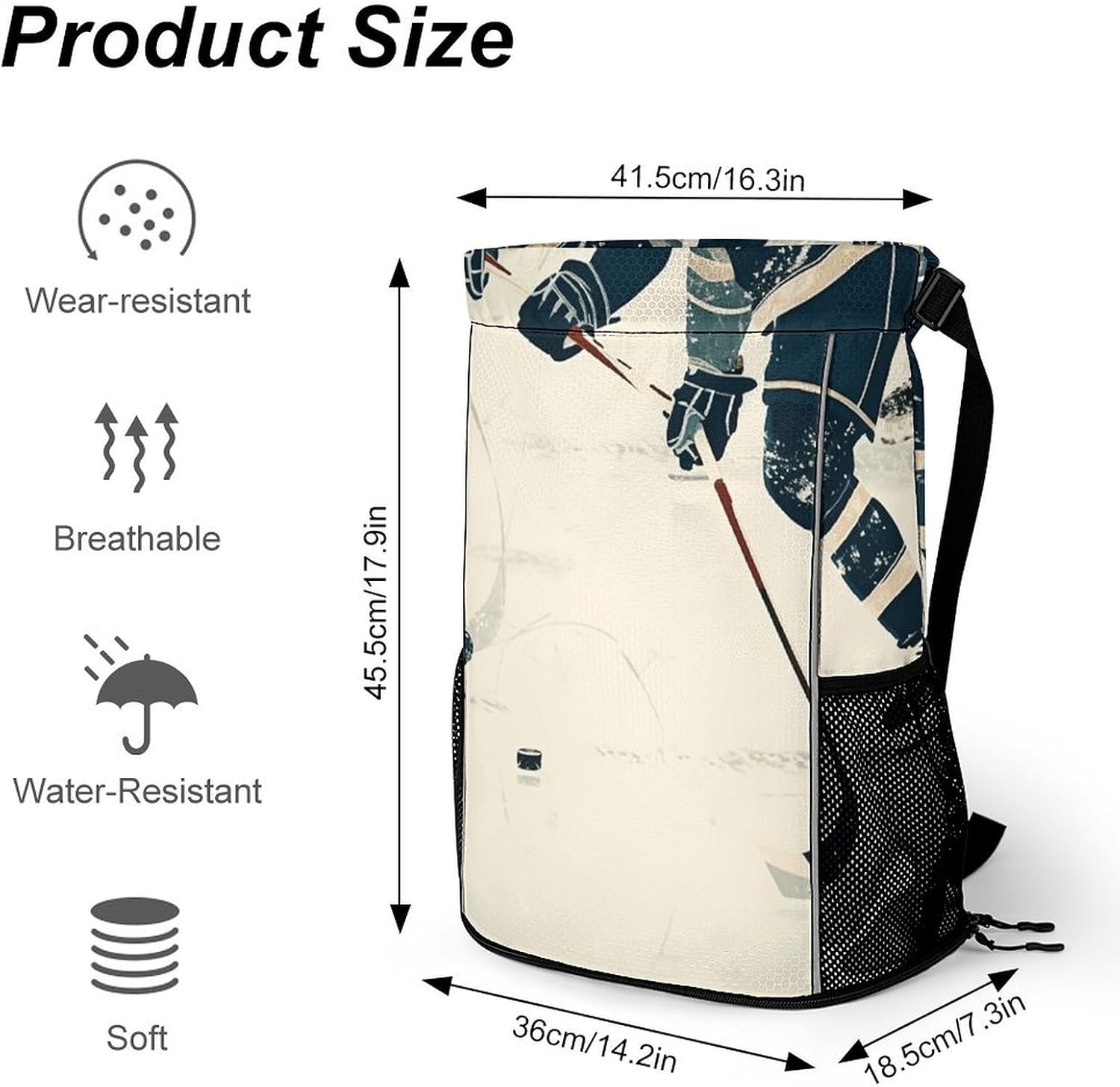 Drawstring Backpack Gym Drawstring Bag for Men Ice Hockey Pattern Draw String Bags Gym Bag Cinch Bag