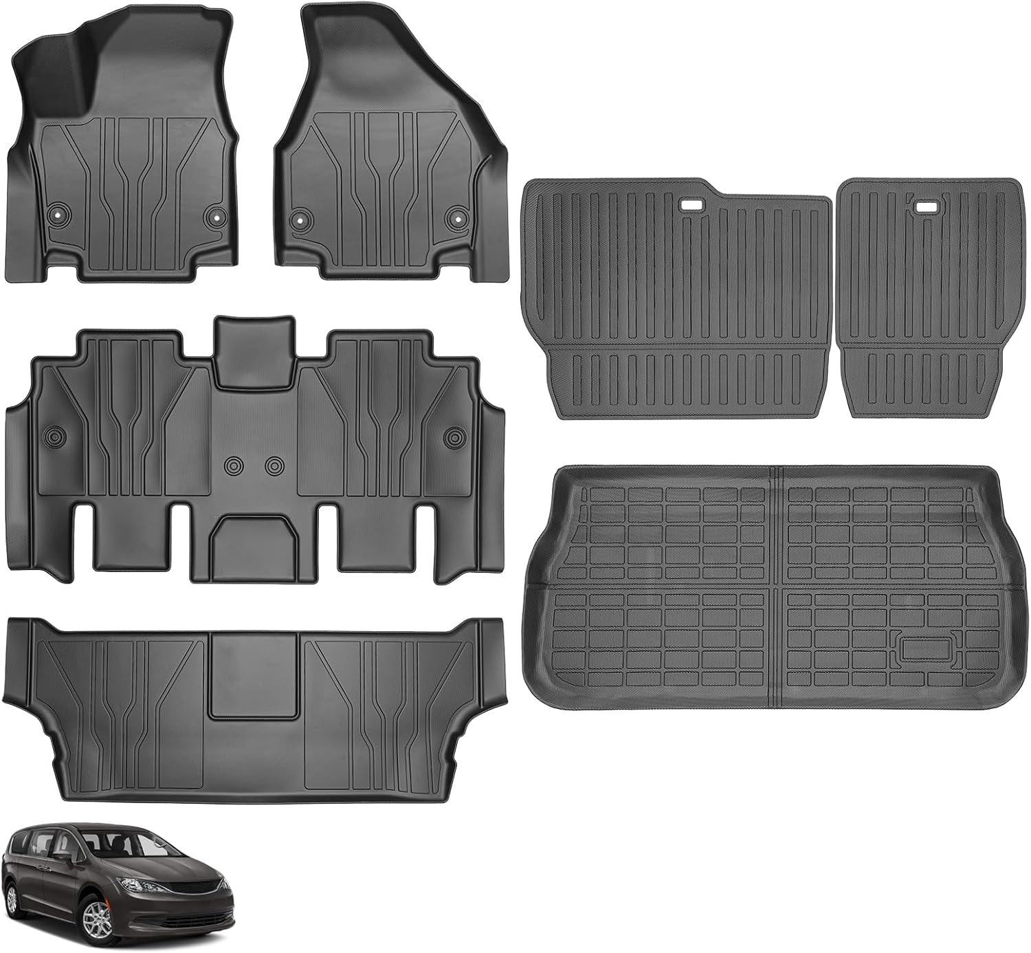 Floor Mats for Chrysler Pacifica 2017 2018 2019 2020 2021 2022 2023 2024 2025 & Voyager(ONLY Gas) 2020-2025, 7/8 Seaters,TPE All Weather Protection Custom Fit Floor Liners & Seatback Mat & Cargo Liner
