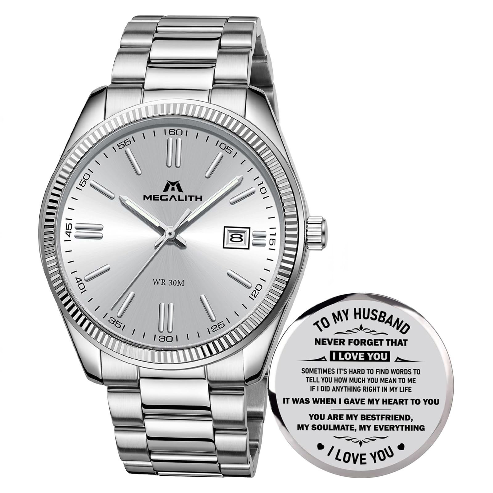 MEGALITH Herren Uhr Edelstahl Armbanduhr: Chronograph Analog Wasserdicht Herrenuhr mit Datum Leuchtend - Elegantes Geschenke für Business Männer Geburtstag Jubiläum