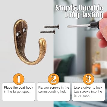20 PCS Coat Hooks Wall Mounted,Single Prong Robe Hook,Hanger Hook Towel Hooks with 40 Pieces Screws,Heavy Duty Metal Wall Hooks for Hanging Coat,Towel,Key,Scarf,Hat,Bags