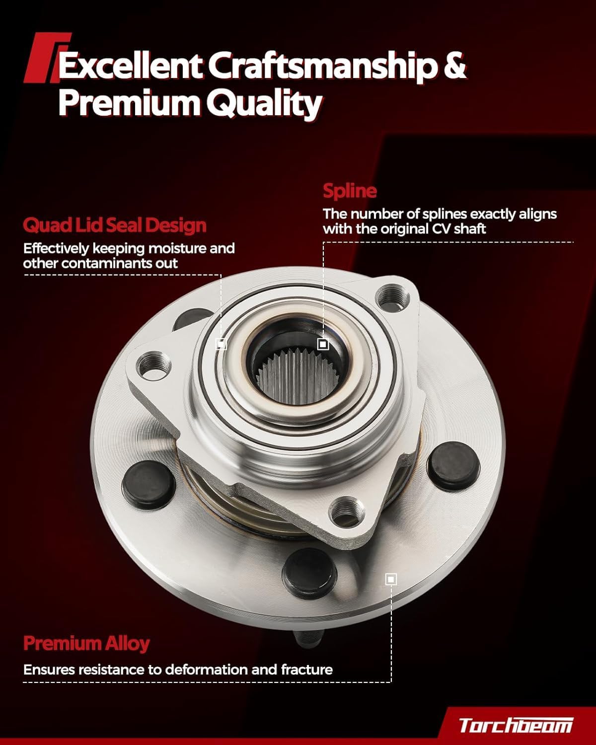 Torchbeam Pair 513364 Front Wheel Hub Bearing Assembly for 2013-2019 Nissan Sentra, 2013-2019 Nissan NV200, 2013-2017 Nissan Leaf, 2015-2018 Chevrolet City Express Wheel Bearing 5 Lugs - Image 7