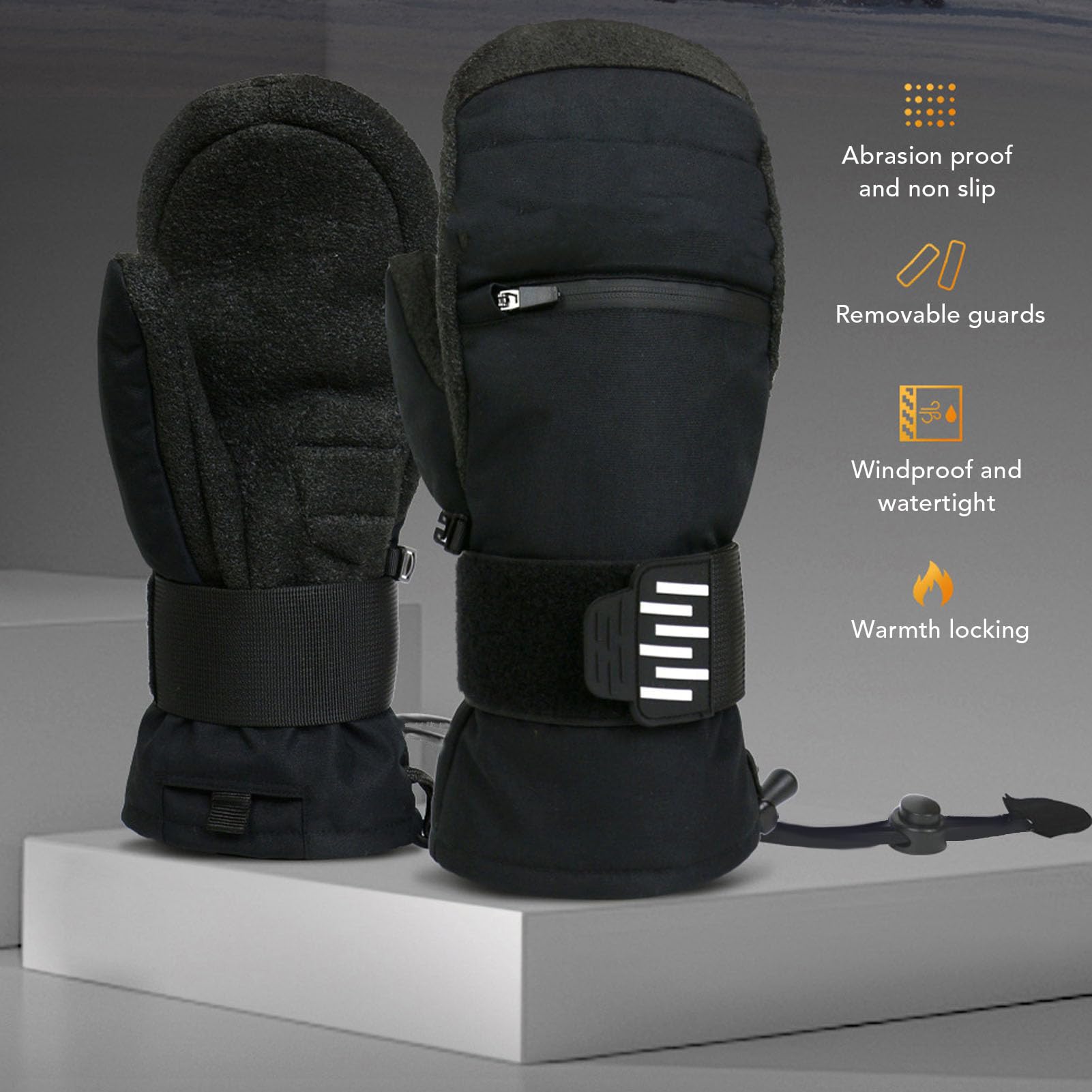 Manoplas Esquí Aisladas Impermeables con Muñequera para Snowboard Fibra Aramida Negro 2 Unidades