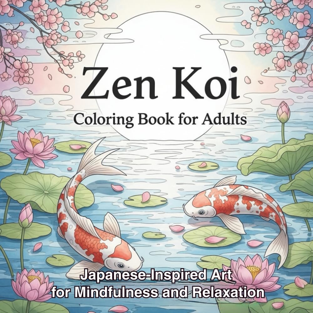 Zen Koi Coloring Book for Adults: Japanese-Inspired Art for Mindfulness and Relaxation. koi fish art coloring pages stress relief art therapy patterns