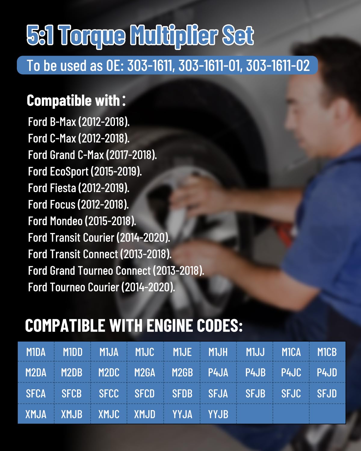 Multiplicador de fuerza, Multiplicador de par Compatible con 303-1611/1.0T ECOBOOST, Herramienta de extracción de polea de correa del cigüeñal del motor