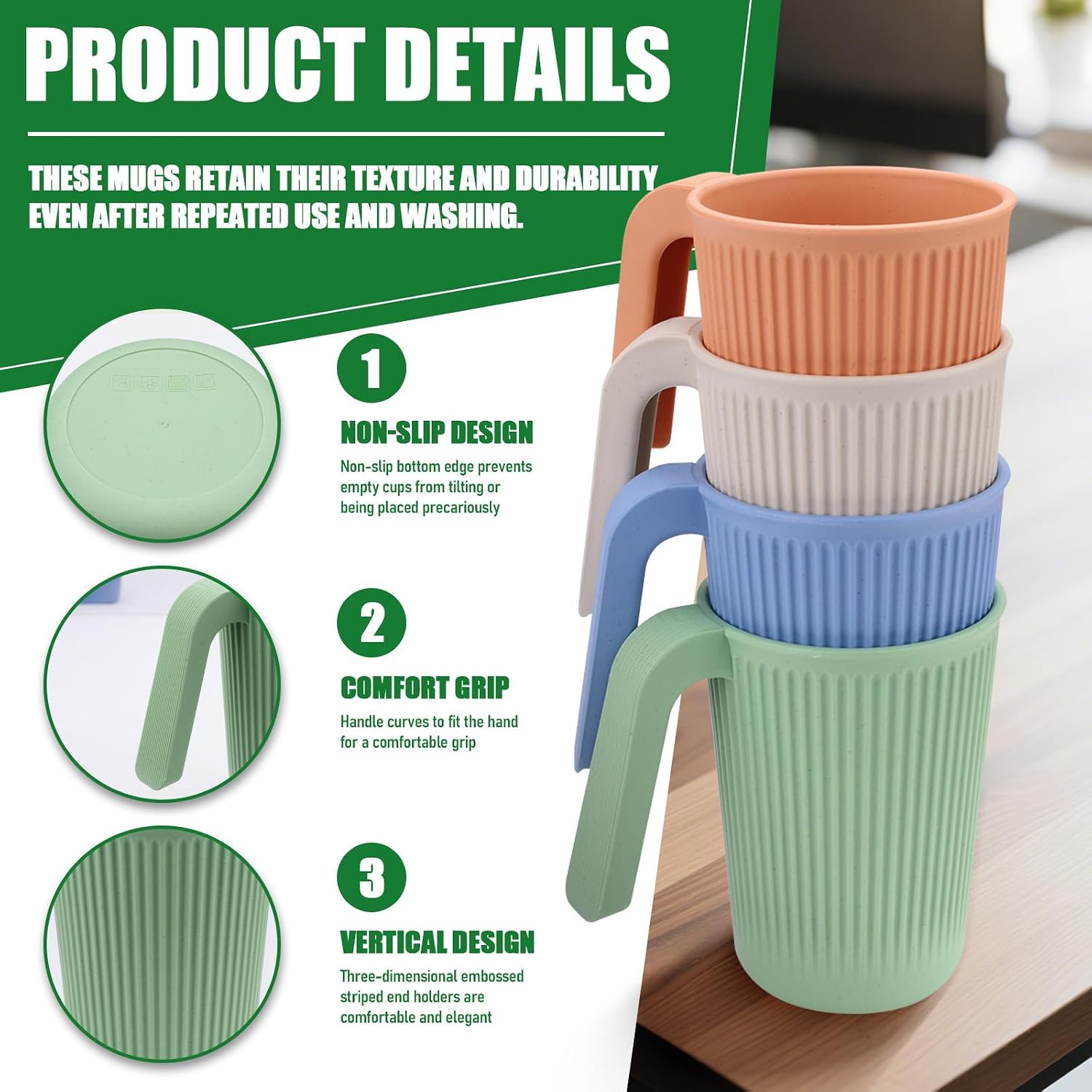 8 Color Reusable Plastic Cups with Handle, 12 oz Unbreakable Coffee Mug Set image 2