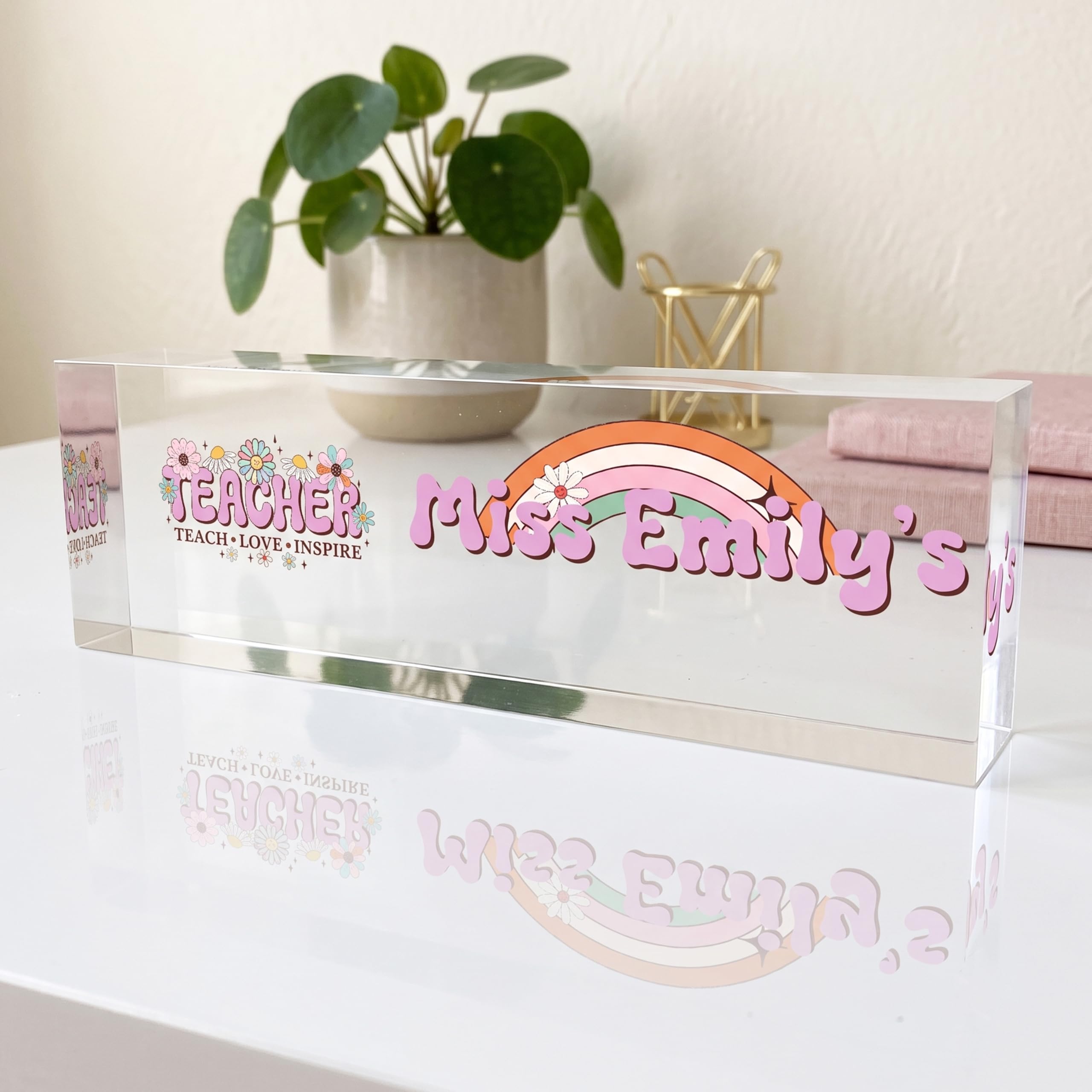 Personalized Acrylic Name Plate with Red Rose Design