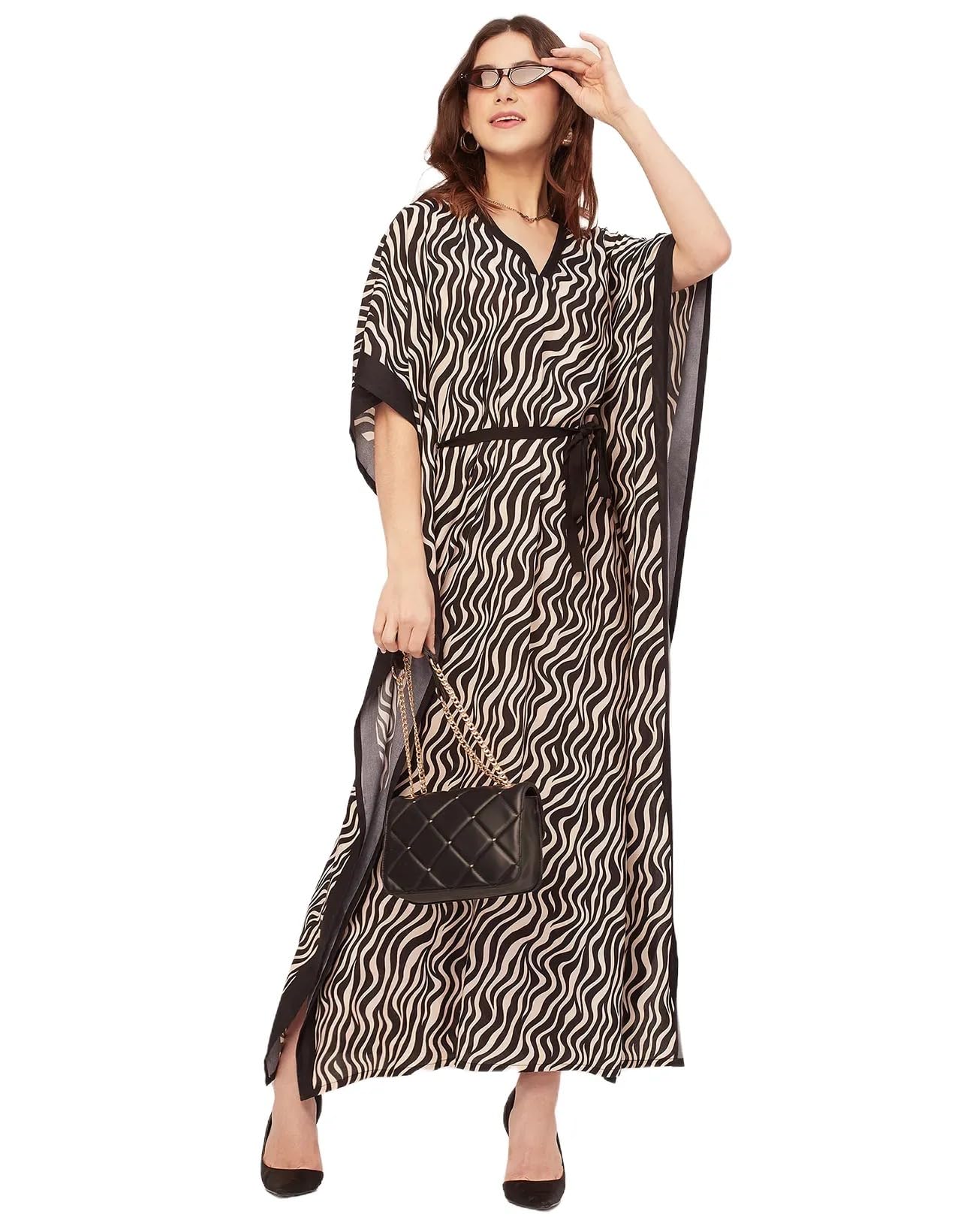 moomaya Kimono Sleeves V Neck Rayon Kaftan - Women's Stylish Printed Kaftan-picture-11