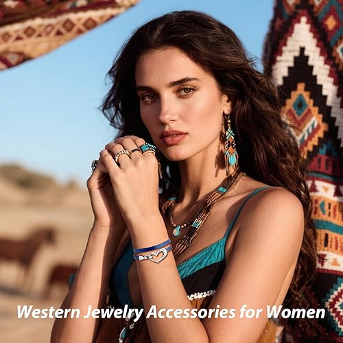 Miniatura 8 de Long tiantian Leather Bracelets for Women Men Heart Wrap Bracelets Western Jewelry Cowgirl Outfits Birthday Valentines Day Gifts for Her