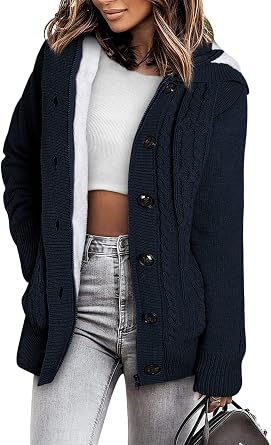 Sidefeel Womens Cardigan Sweaters Hooded Cardigans Fleece Lined Jackets Winter Sweater Coat